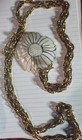 Monet 55" Shiny Gold Chain & Naural Carved Abalone Shell Flower Shape Pendant — photo 1