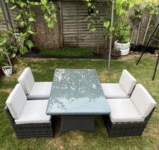 Rattan Garden Dining Set with Glass Table – Seats 4