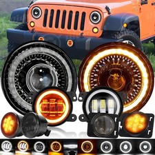 For Jeep Wrangler JK JKU 7 LED Headlights 4 F...