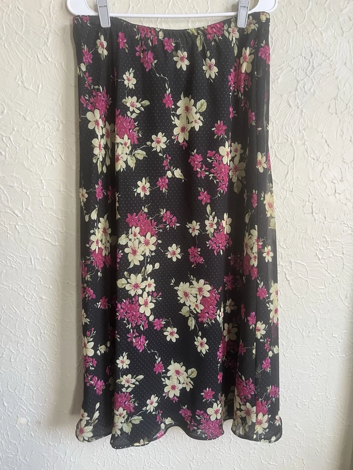 Falda Midi Vintage Reversible Floral Lunares Notations Y2K Años 90 XL Caprichosa Gótica Foto 3 de 4