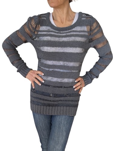 Rag & Bone Cobra Gray  Open Crochet Knit  Long Sleeve  Tunic Sweater Sheer  S - Picture 6 of 10