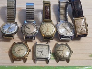 Vintage Lot of 8 Various Brands Men's Watches Untested Green Waltham Suter