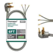 3 Prong Dryer Extension Cord, Gray - 6 Foot Power Cord, 10/3 SRDT, 30 Amp