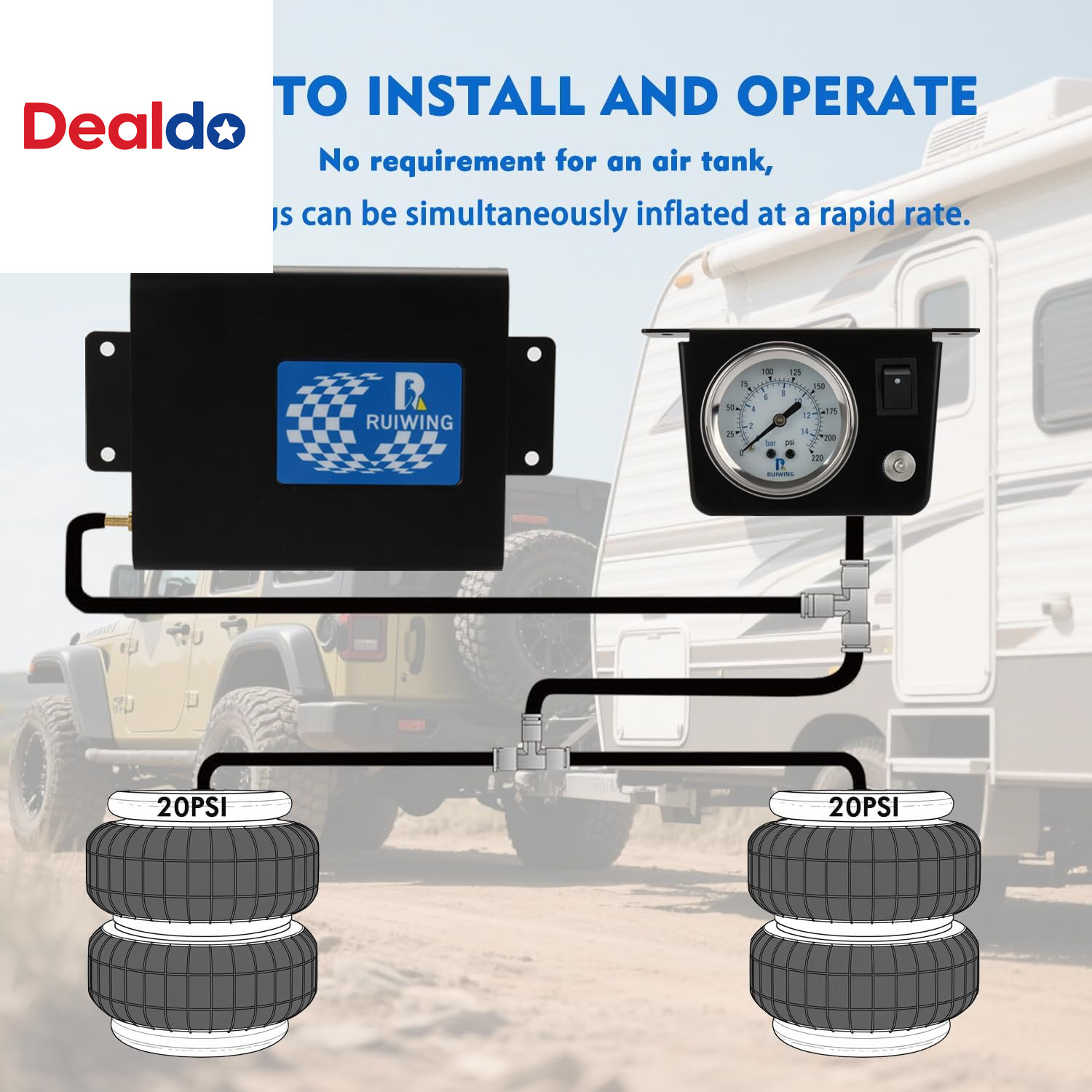 Air Bag Compressor Kit, on Board Air Compressor System with Air Ride Compressor,