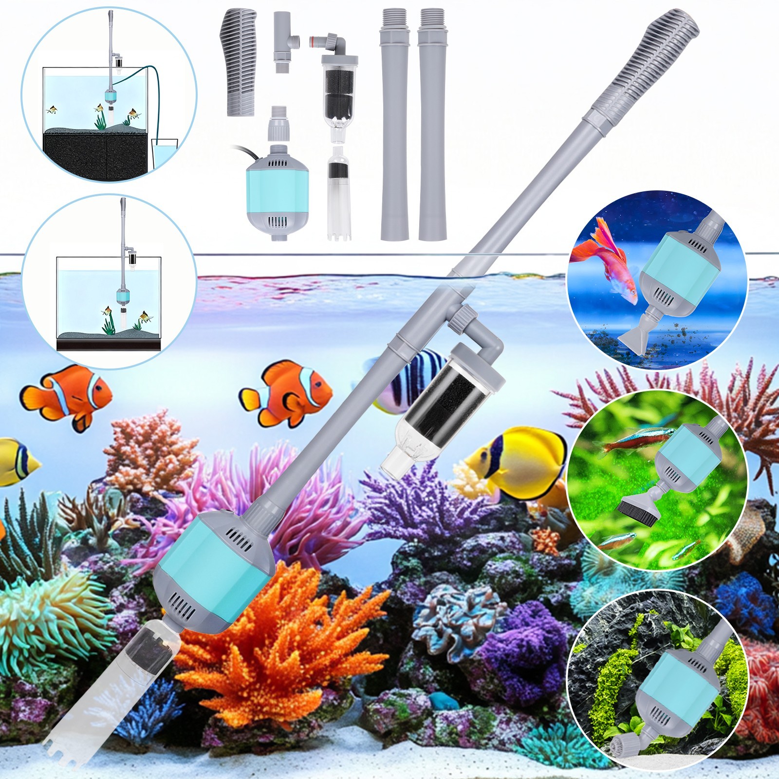 hygger Electric Aquarium Gravel Cleaner Vacuum, Removable Water Changer