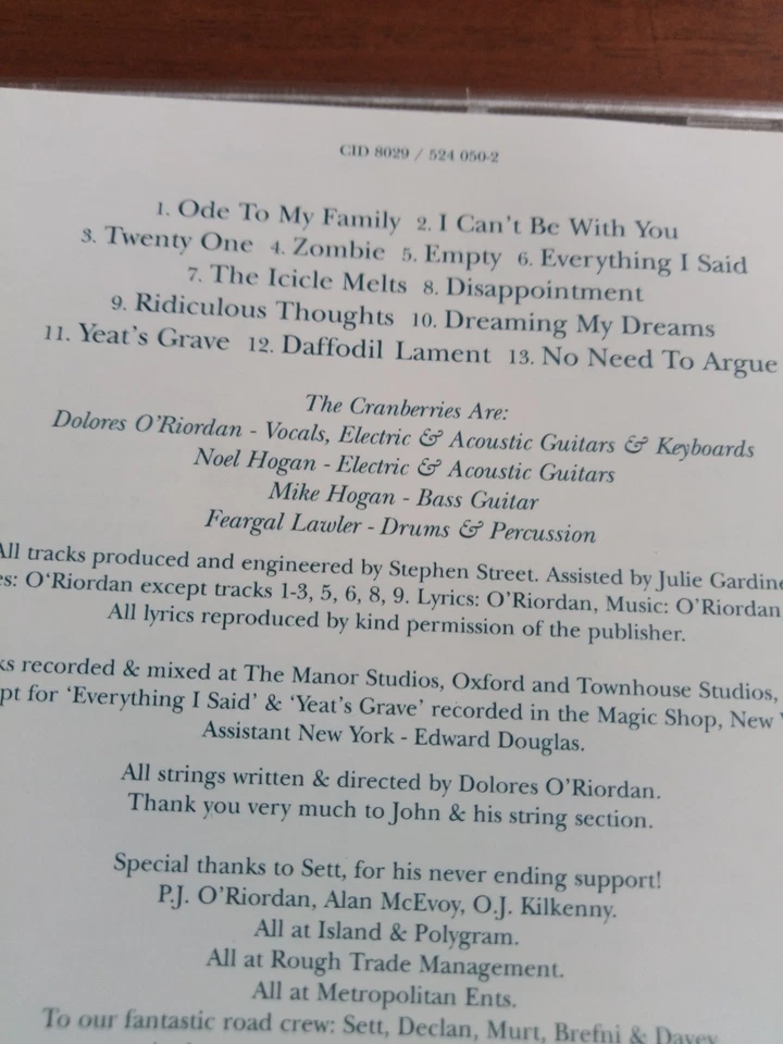 The Cranberries - no need to argue - CD (1994) - Bild 3 von 3