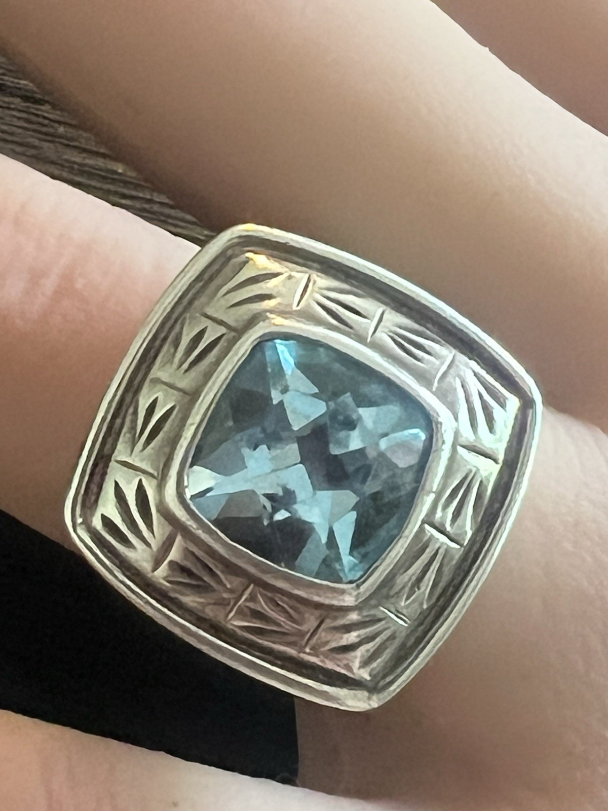 Heavy Solid Sterling Silver Blue Topaz Ring Seaho… - image 6