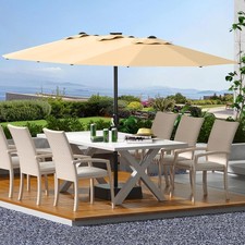 15FT Large Rectangular Umbrella W/ Base, Double-Sided, UV Block, Crank for Patio
