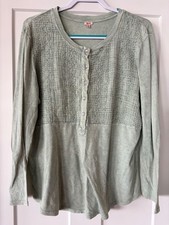 Reba Sage Green Embroidered Henley Top   Size...