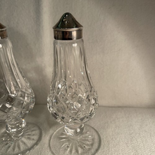 Vintage Waterford Kristall Lismore Salz und Pfefferstreuer mit Fuß Set Silber Deckel - Bild 2 von 6