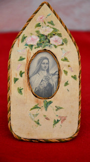 Sainte Thérèse Oratoire sur soie roses peintes à la main photo Lisieux santino