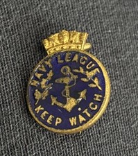 Vintage British Navy League-Keep Watch-Enamelled Brass Pin Badge 16mm X 13mm