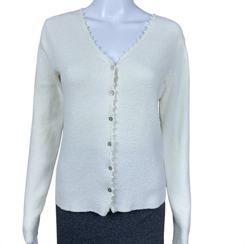 Vince Crochet Trim Linen Blend Knit Cardigan Sz Small Old Money Quiet Luxury - Picture 5 of 19