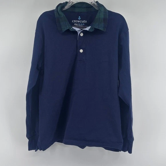 Camisa polo de rugby de manga larga azul marino Crewcuts cuello a cuadros niños talla M 8 9 Foto 2 de 4