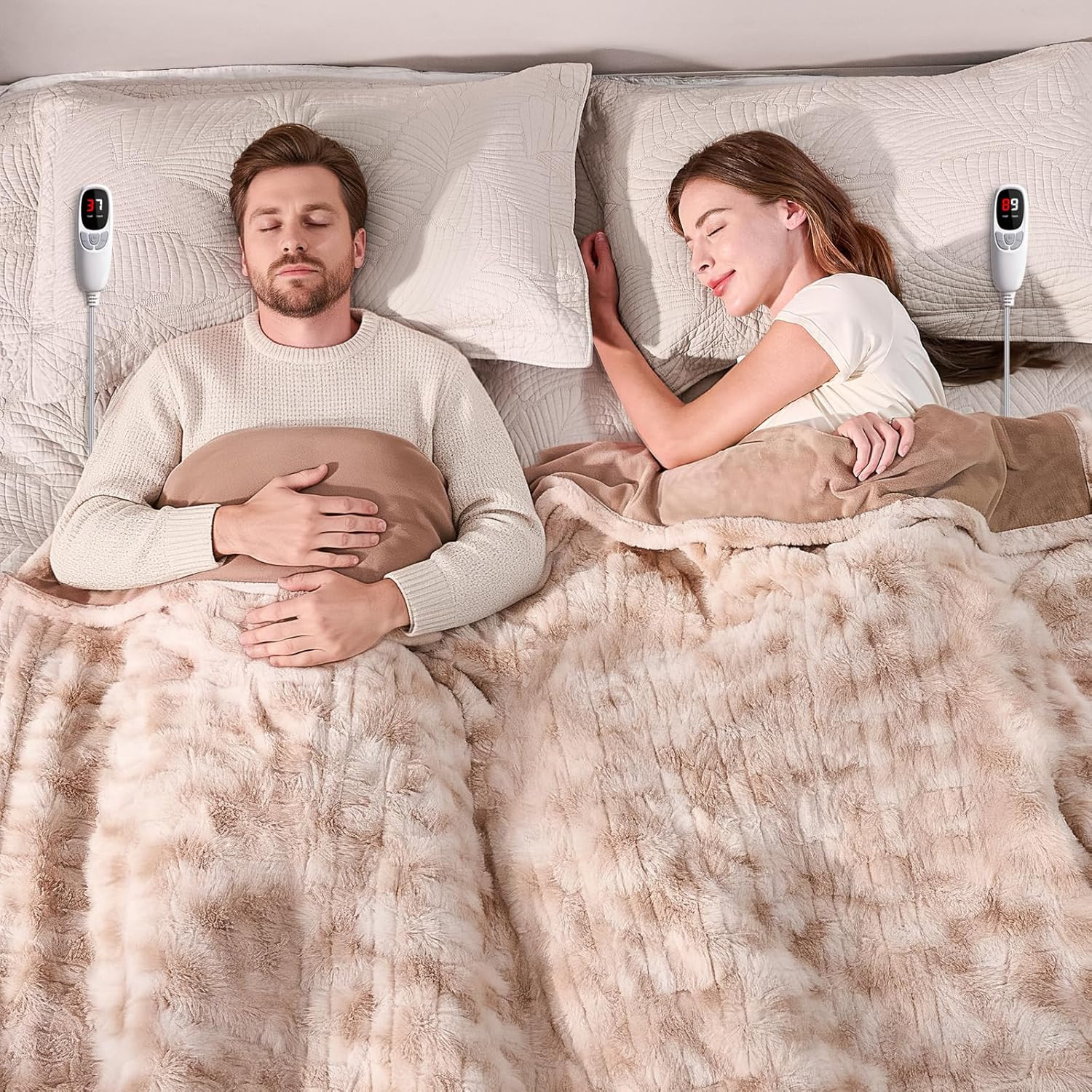 King Size Electric Blanket, Dual Zone Heated, 9 Heat Levels, Cozy Faux Fur