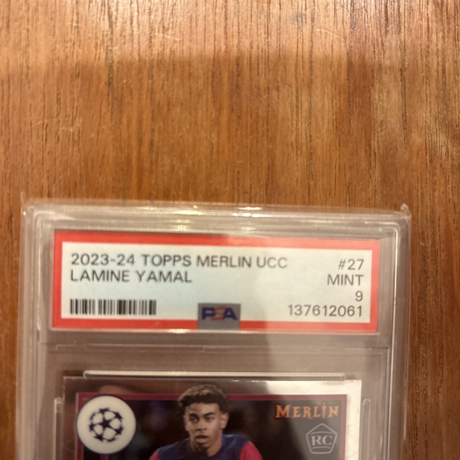 Topps 2023-24 Merlin UCC Lamine Yamal FC Barcelona #27 Refractor RC PSA 9 view 2