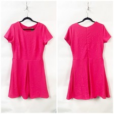 Taylor 14 Womens Pink Embossed Knit Pleated Flare Skirt Rose Midi Dress