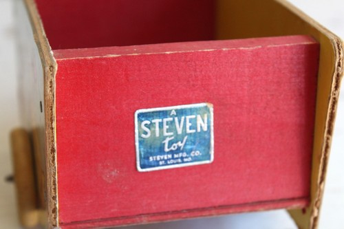 Steven Toy Vintage 1930s Easter Paper Litho Wood Cart Duck Motif Orig Label 13" - Picture 4 of 8