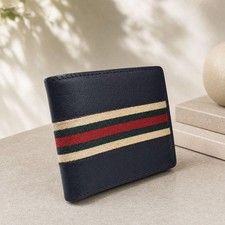 Gucci Web Line Leather Bi Fold Wallet Black Red White GUCCI Popular