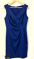 Tahari Arthur S Levine Dress Women's 10 Blue Satin Ruched Draped Cocktail Party