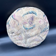 Vintage Throw Pillow 1980s Round Decorative Abstract Pastel Teal Purple Pink