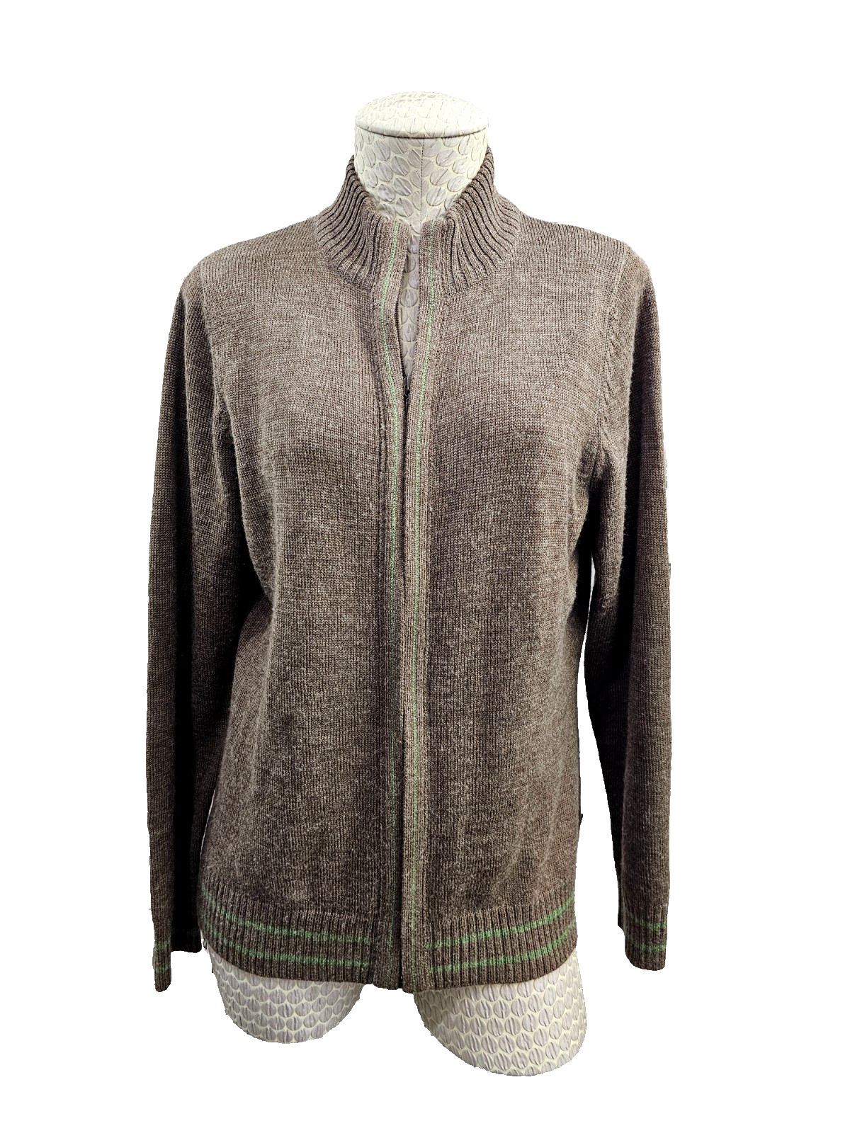 WOOLRICH Java Green Zip Front Wool Blend Cardigan… - image 1