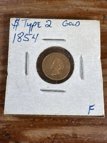 1854 Liberty Head Gold Type 2 $1 One Dollar Coin