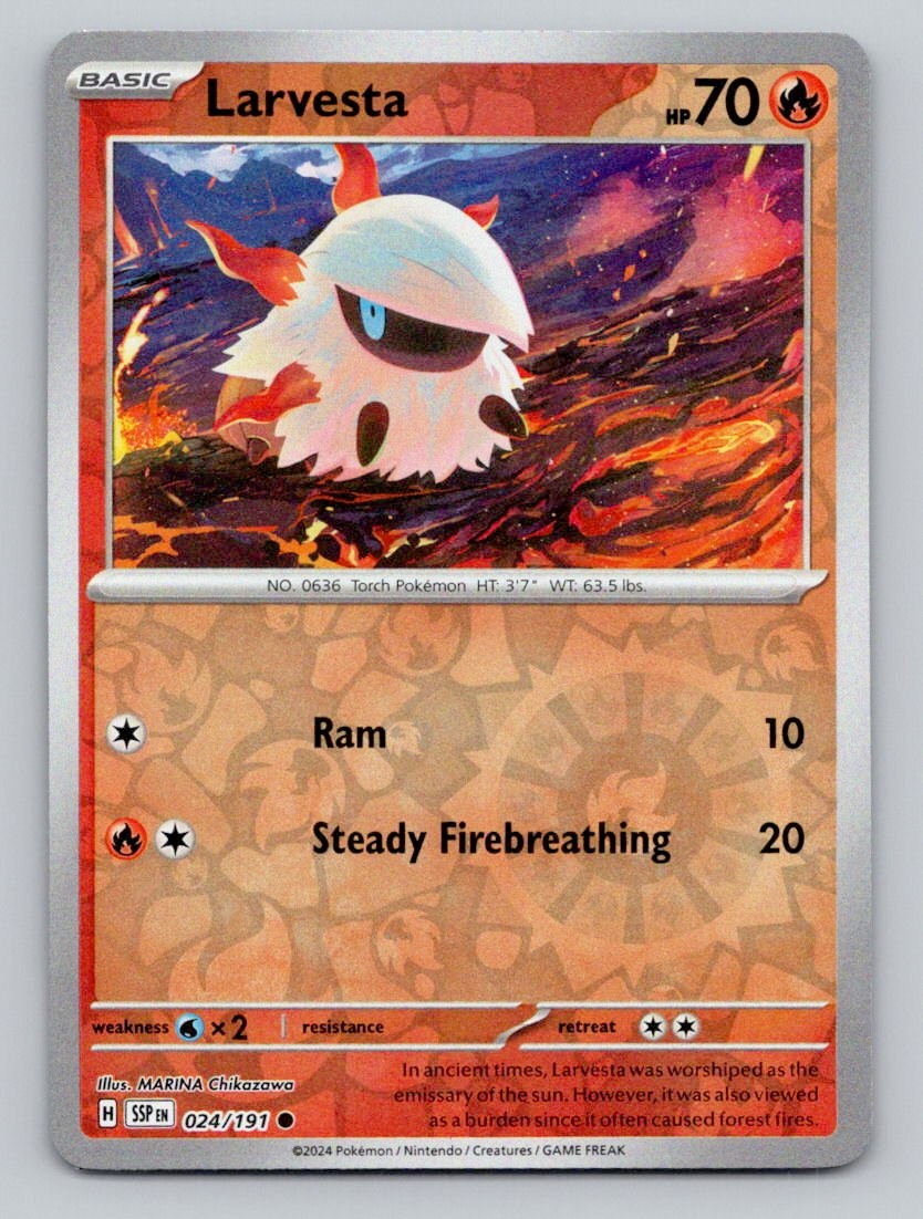 Larvesta 024/191 Common Surging Sparks Pokemon Reverse Holo Near Mint
