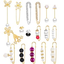 17 Pieces Pearl Brooch Pins Sweater Shawl Clips Faux Pearl Rhinestones Collar Sa
