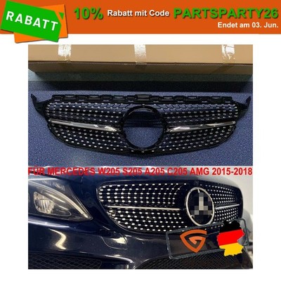 Kühlergrill Diamant Grill Schwarz für Mercedes Benz W205 C205 S205 A205 15-18