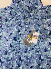 NWT 68 PGA Tour Men's S Short Sleeve Golf Polo Shirt Blue Tropical Birds UPF 40