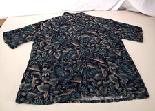 Van Heusen Hawaiian Shirt Men Size L Blue Green Tropical Rayon Short Sleeve Top