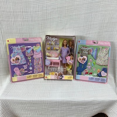 2002 Mattel Midge & Baby Happy Family Pregnant Mom Barbie Doll & 2 outfit sets