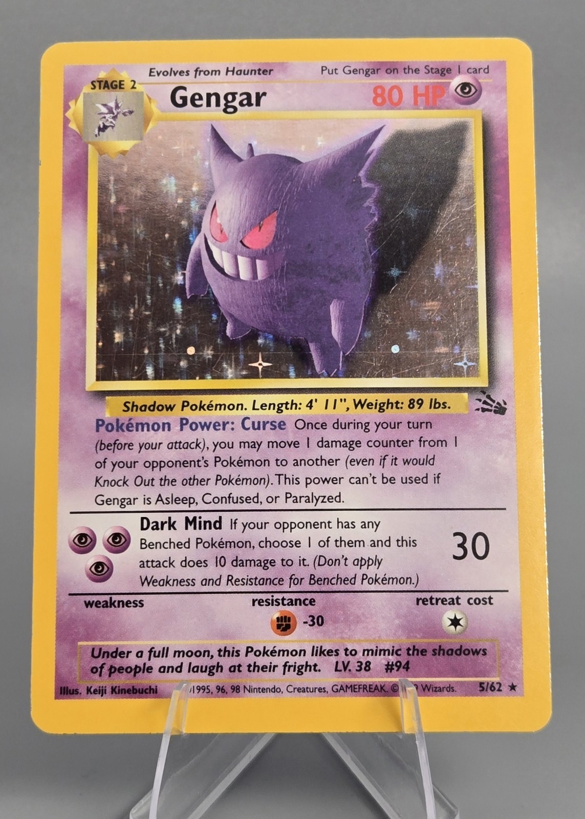 GENGAR Pokemon 1999 HOLO 5/62 FOSSIL LP WOTC