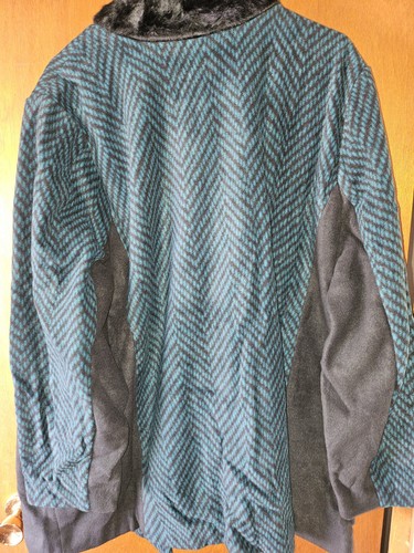 Bob Mackie Wearable Art Gr. 3x Fleecejacke Mantel Kunstfellkragen Chevron türkis - Bild 4 von 6