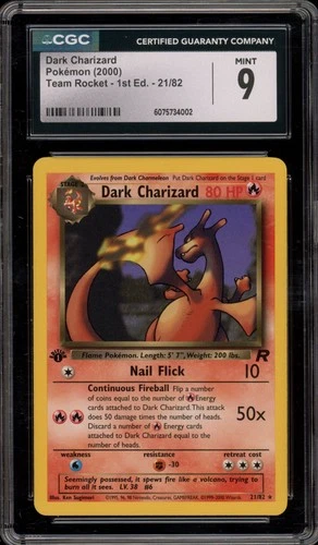 Pokemon Dark Charizard Team Rocket 1st Edition NON Holo Rare #21 CGC 9 Mint