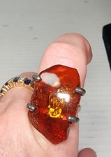 Vintage Amber Unmarked Sterling Silver Ring Size 10