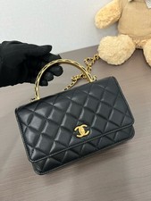 Chanel 23A Wallet On Chain WOC Embossed Handle Bag Black Leather [Duties Paid]