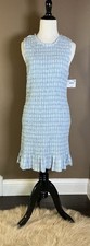 American Eagle Outfitters Dress Shirred AE Smocked Bodycon Mini Blue White Sz M