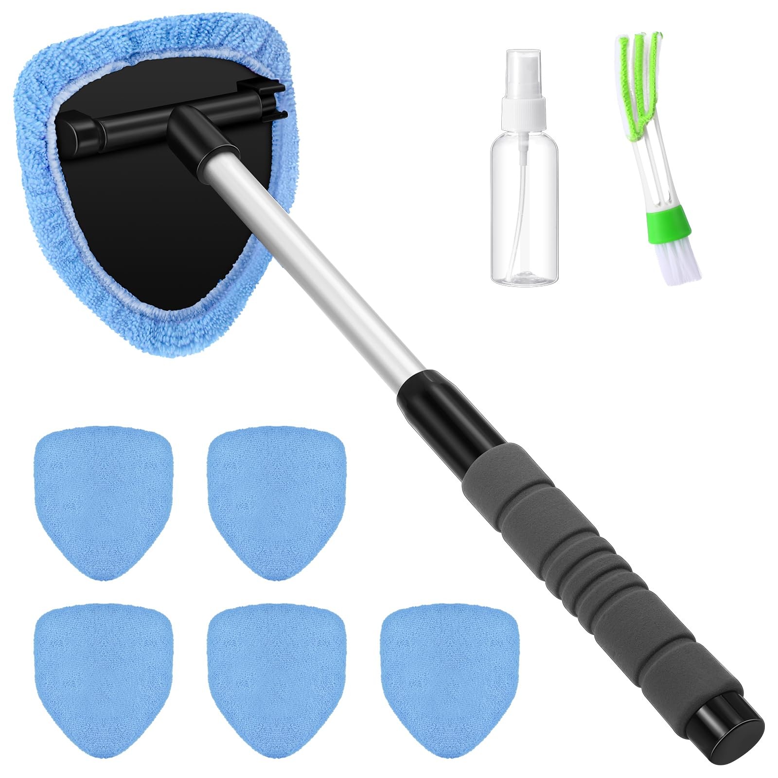 8-Piece Car Window Cleaner Kit with Extendable Handle & Microfiber Bonnets