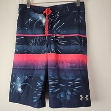 Under Armour Swim Trunks Boys Youth XL Lined Fireworks Blue Pink USA Patriotic