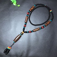 Tibetan Nine Eye Dzi Bead Pendant Necklace Traditional Dzi Drum Bead Chain