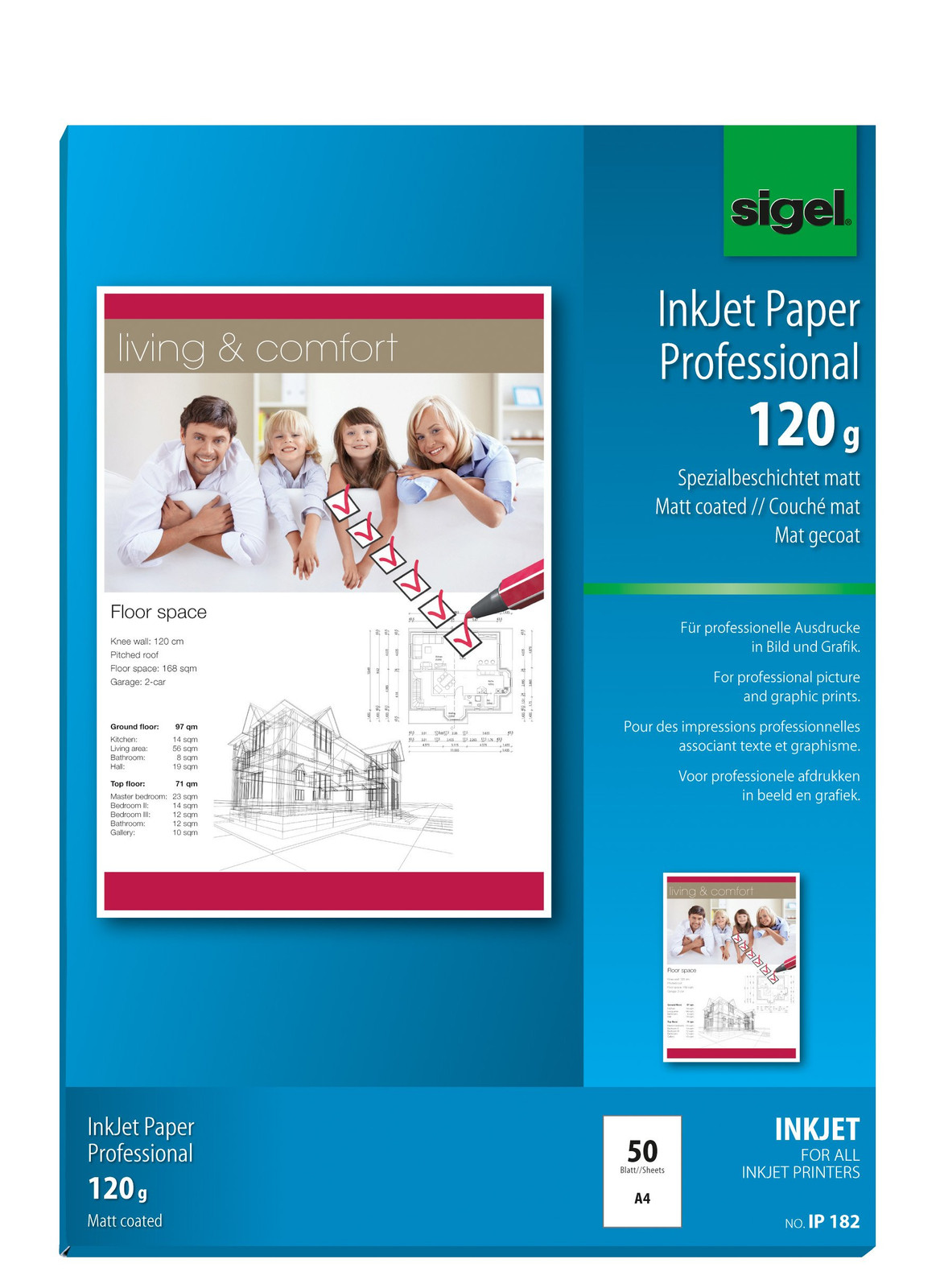SIGEL IP182 InkJet Paper, coated, White, 120 gsm, A4, 50 sheets 50 sheets - 120