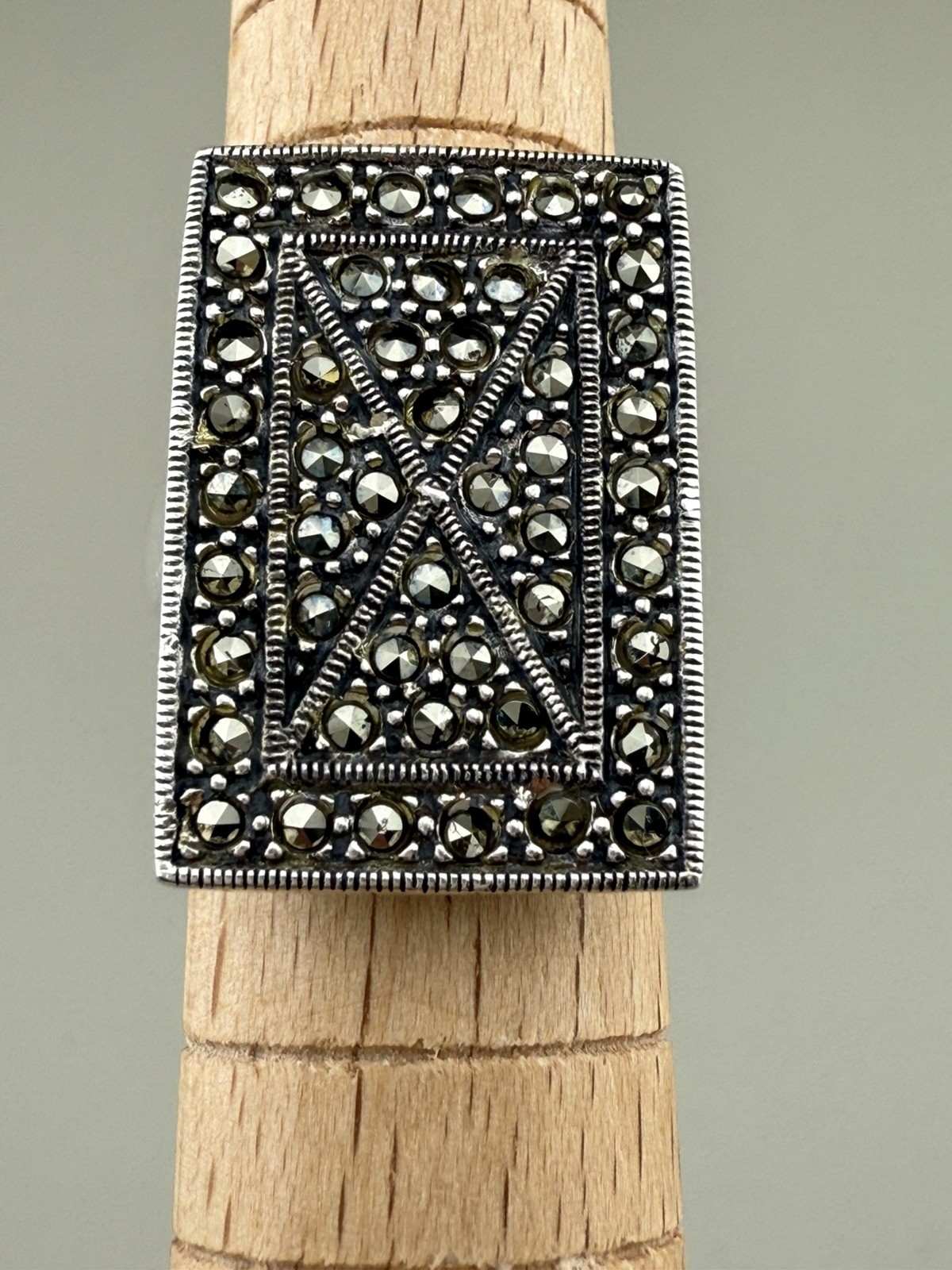 Sterling Silver Marcasite Rectangle Panel Ring Wo… - image 6