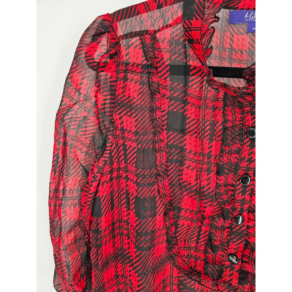 Top informal a cuadros negro rojo talla XL Miley Cyrus para mujer manga larga cuello en V Foto 2 de 4