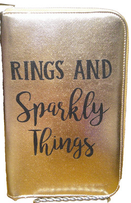 Jewelry Organizer RINGS & SPARKLY THINGS Zip-Around Gold-Tone Faux-Leather  1037