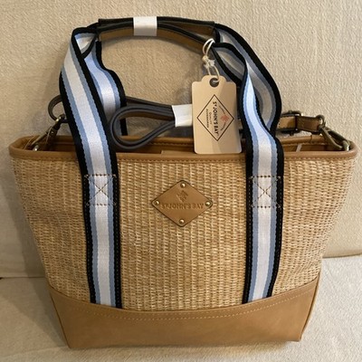 St John s Bay Braided Straw Like & Tan  Faux Leather Handbag Nantucket Mini Tote