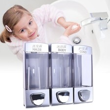 Home Bathroom Shower 3 Chamber Liquid Shampoo Dispenser Soap Wall Mounted New 