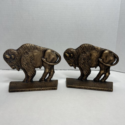 ANTIQUE WESTERN AMERICAN CAST IRON/BRASS BUFFALO STATUE SCULPTURE BOOKENDS