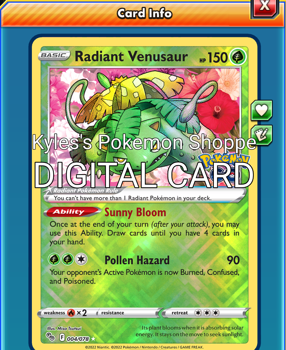 Radiant Venusaur Pokemon TCG Online PTCGO 004/078 DIGITAL CARD | eBay
